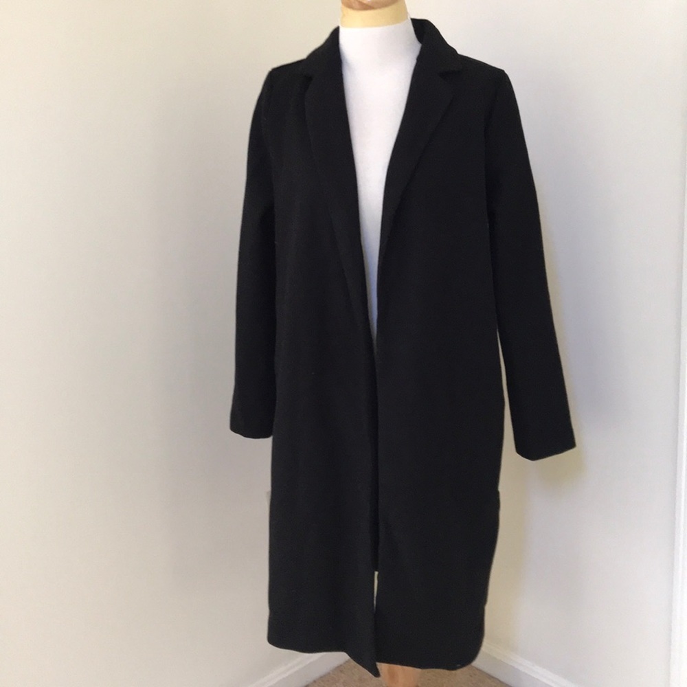 Nwt! Zara Size L Black Long Open Jacket